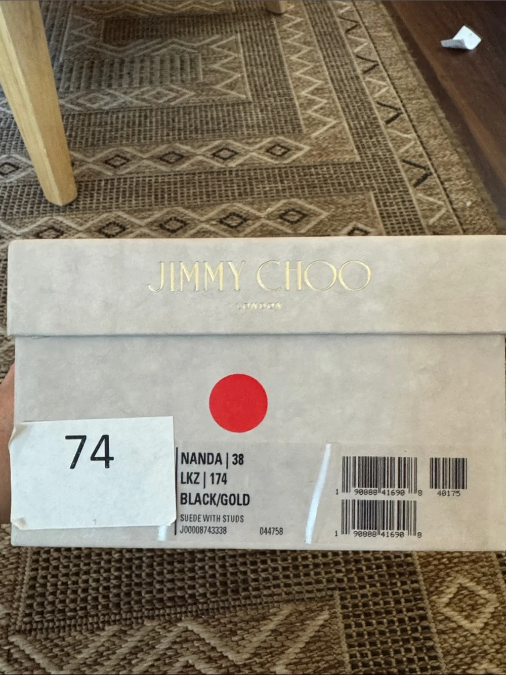 JIMMY CHOO Nanda Studded Slide Suede Flat Sandal Black Gold Size 38 (8)